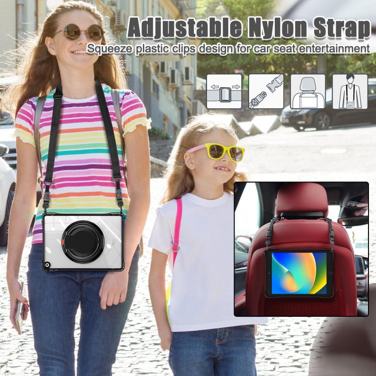 For iPad 2025 / 2022 Rotation Ring Handle TPU Hybrid Clear PC Tablet Case