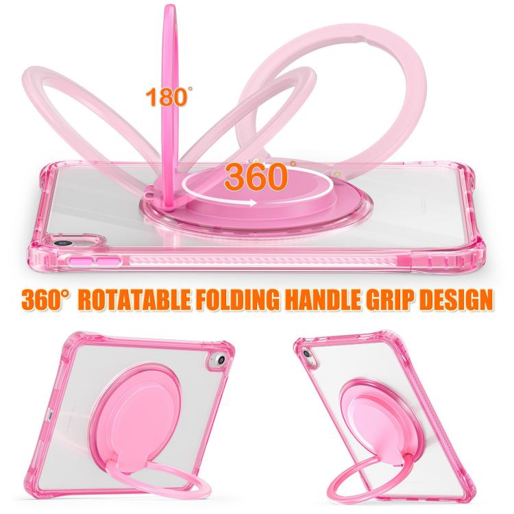 For iPad 2025 / 2022 Rotation Ring Handle TPU Hybrid Clear PC Tablet Case