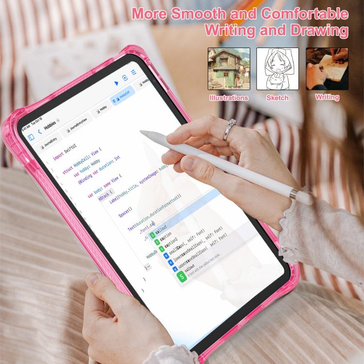 For iPad 2025 / 2022 Rotation Ring Handle TPU Hybrid Clear PC Tablet Case