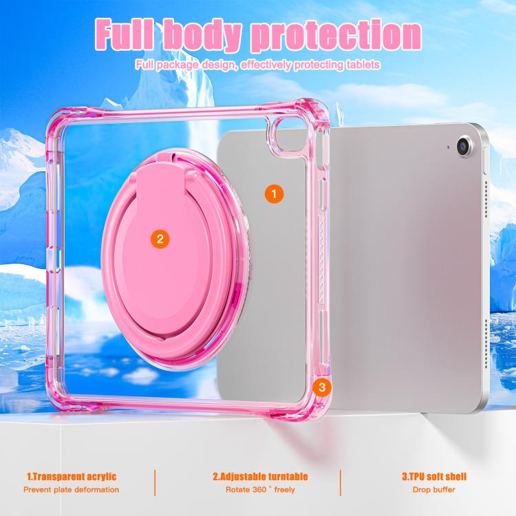 For iPad 2025 / 2022 Rotation Ring Handle TPU Hybrid Clear PC Tablet Case