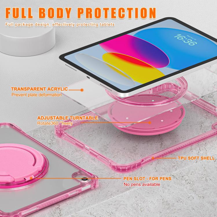 For iPad 2025 / 2022 Rotation Ring Handle TPU Hybrid Clear PC Tablet Case