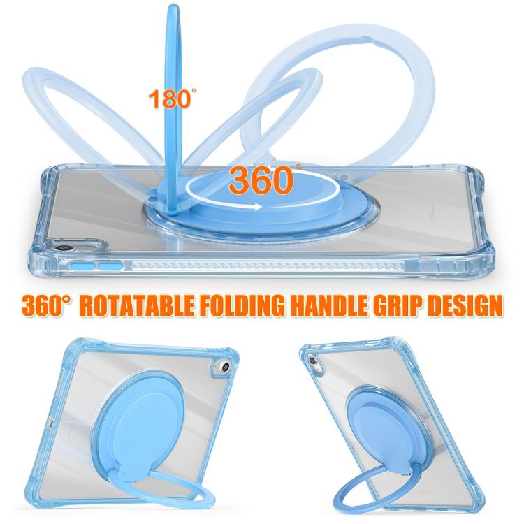 For iPad 2025 / 2022 Rotation Ring Handle TPU Hybrid Clear PC Tablet Case