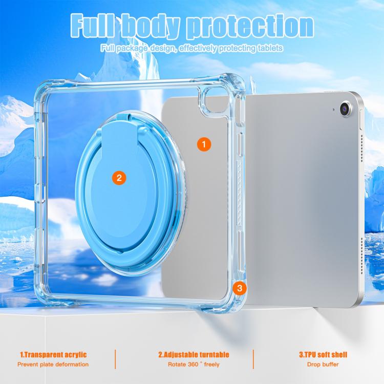 For iPad 2025 / 2022 Rotation Ring Handle TPU Hybrid Clear PC Tablet Case