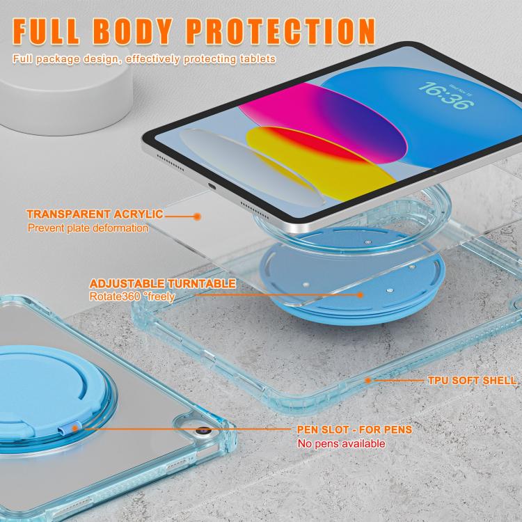 For iPad 2025 / 2022 Rotation Ring Handle TPU Hybrid Clear PC Tablet Case