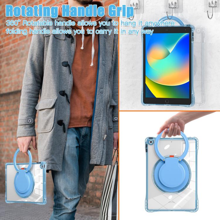 For iPad 2025 / 2022 Rotation Ring Handle TPU Hybrid Clear PC Tablet Case