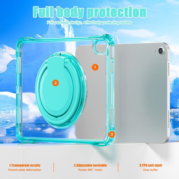 For iPad 2025 / 2022 Rotation Ring Handle TPU Hybrid Clear PC Tablet Case