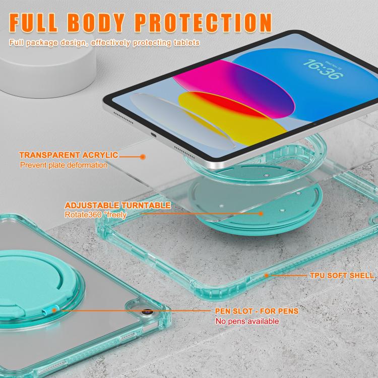 For iPad 2025 / 2022 Rotation Ring Handle TPU Hybrid Clear PC Tablet Case