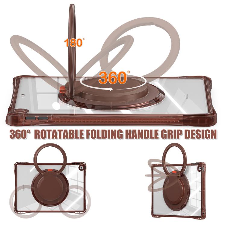 For iPad 2025 / 2022 Rotation Ring Handle TPU Hybrid Clear PC Tablet Case