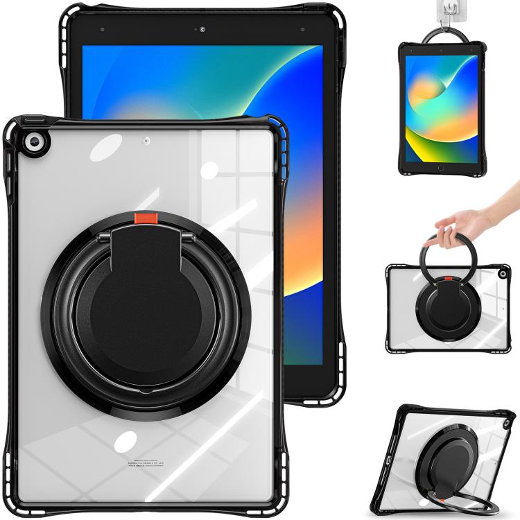For iPad 10.2 2021 / 2020 / 2019 Rotation Ring Handle TPU Hybrid Clear PC Tablet Case