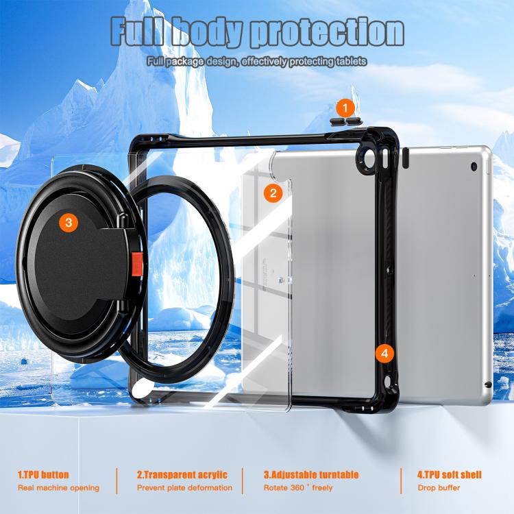 For iPad 10.2 2021 / 2020 / 2019 Rotation Ring Handle TPU Hybrid Clear PC Tablet Case
