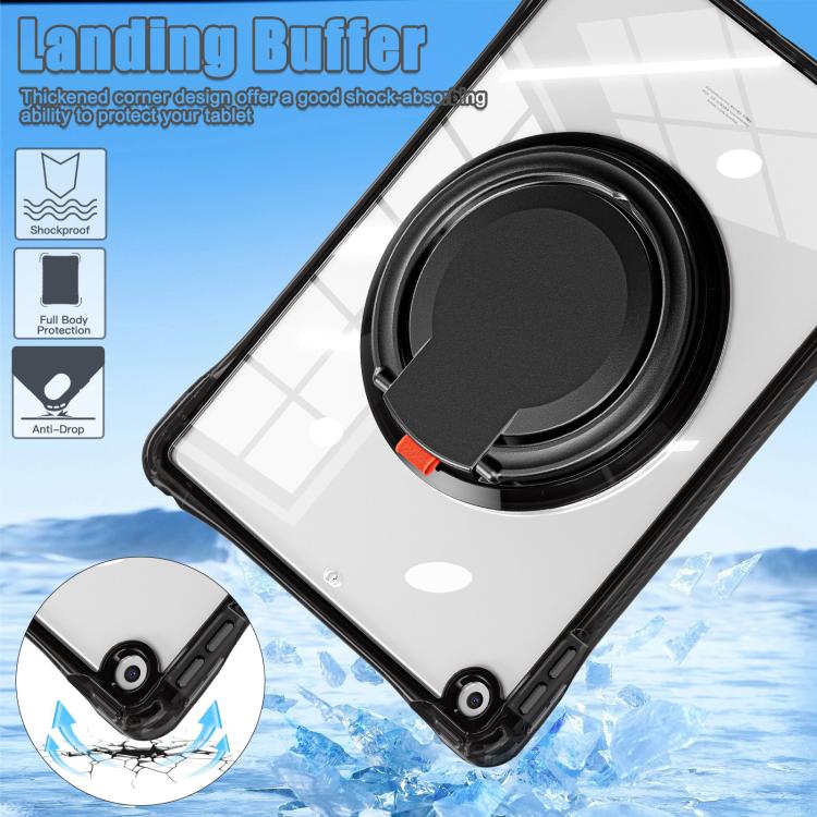 For iPad 10.2 2021 / 2020 / 2019 Rotation Ring Handle TPU Hybrid Clear PC Tablet Case