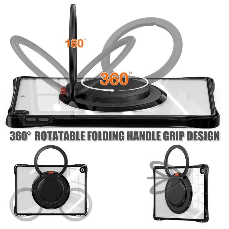 For iPad 10.2 2021 / 2020 / 2019 Rotation Ring Handle TPU Hybrid Clear PC Tablet Case