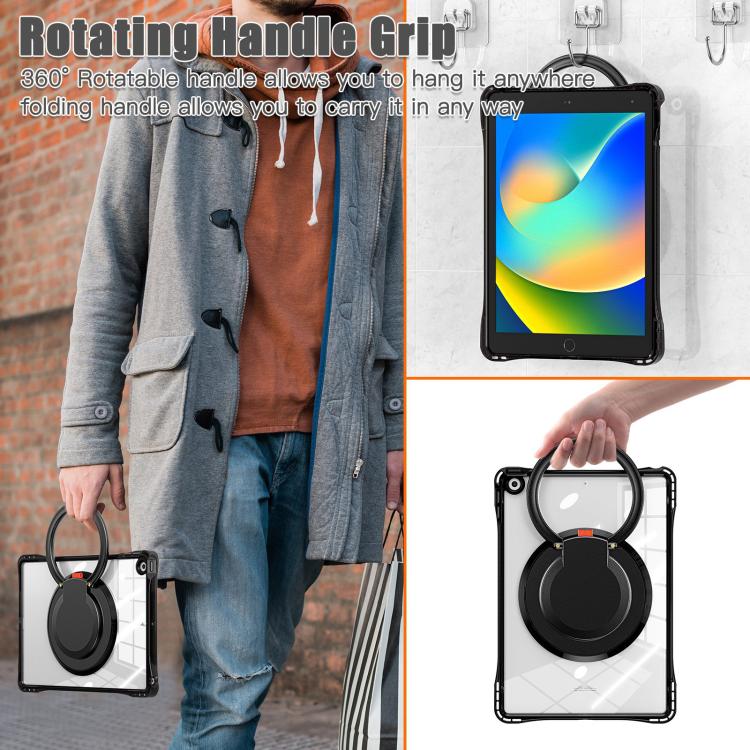For iPad 10.2 2021 / 2020 / 2019 Rotation Ring Handle TPU Hybrid Clear PC Tablet Case