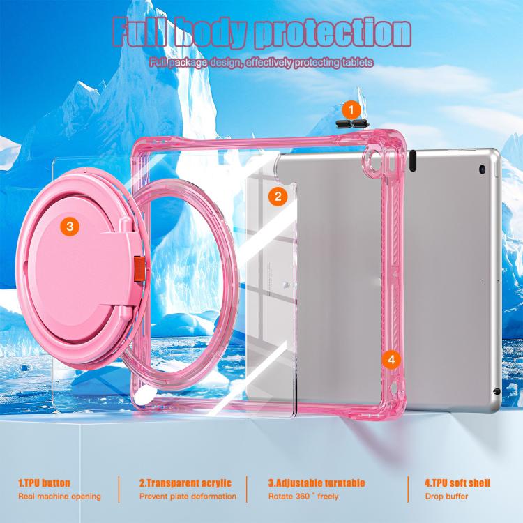 For iPad 10.2 2021 / 2020 / 2019 Rotation Ring Handle TPU Hybrid Clear PC Tablet Case