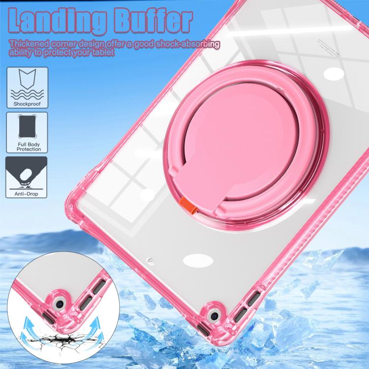 For iPad 10.2 2021 / 2020 / 2019 Rotation Ring Handle TPU Hybrid Clear PC Tablet Case