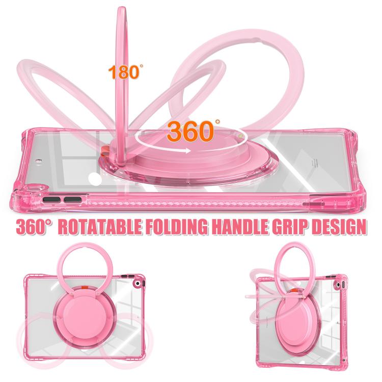 For iPad 10.2 2021 / 2020 / 2019 Rotation Ring Handle TPU Hybrid Clear PC Tablet Case