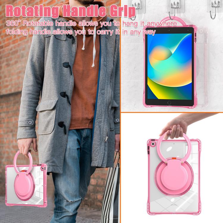 For iPad 10.2 2021 / 2020 / 2019 Rotation Ring Handle TPU Hybrid Clear PC Tablet Case
