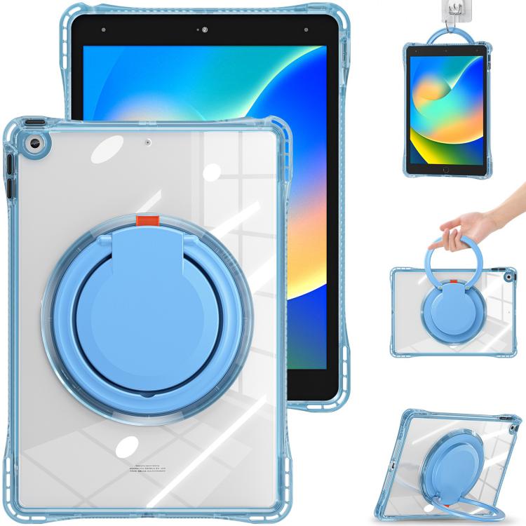 For iPad 10.2 2021 / 2020 / 2019 Rotation Ring Handle TPU Hybrid Clear PC Tablet Case