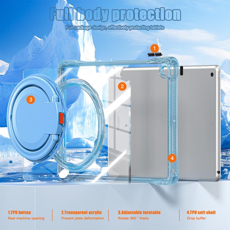 For iPad 10.2 2021 / 2020 / 2019 Rotation Ring Handle TPU Hybrid Clear PC Tablet Case