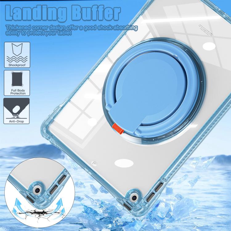 For iPad 10.2 2021 / 2020 / 2019 Rotation Ring Handle TPU Hybrid Clear PC Tablet Case