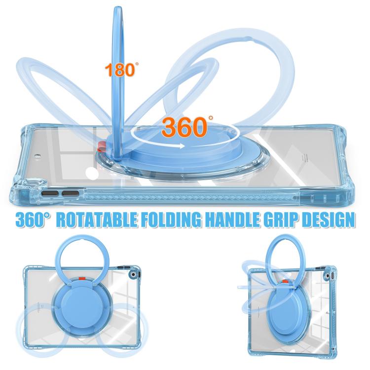 For iPad 10.2 2021 / 2020 / 2019 Rotation Ring Handle TPU Hybrid Clear PC Tablet Case
