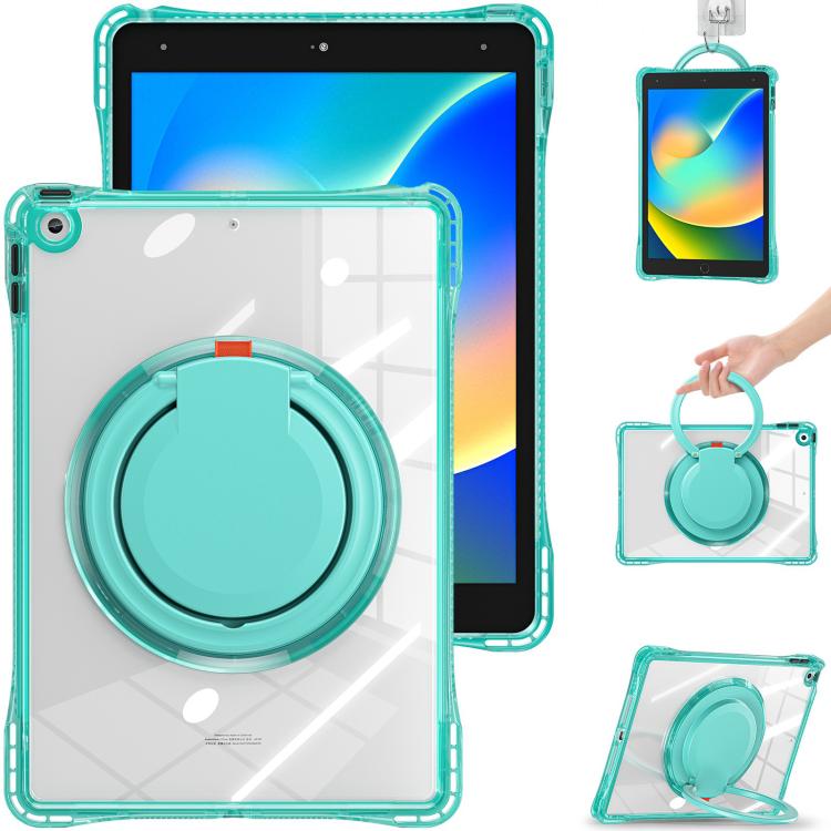 For iPad 10.2 2021 / 2020 / 2019 Rotation Ring Handle TPU Hybrid Clear PC Tablet Case