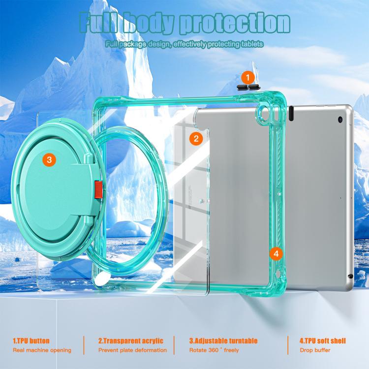 For iPad 10.2 2021 / 2020 / 2019 Rotation Ring Handle TPU Hybrid Clear PC Tablet Case