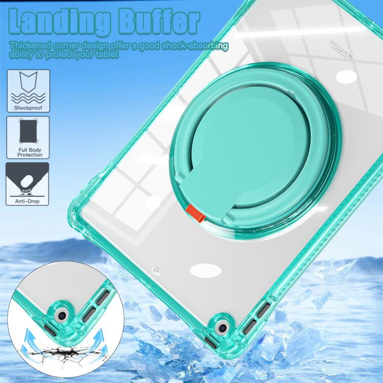 For iPad 10.2 2021 / 2020 / 2019 Rotation Ring Handle TPU Hybrid Clear PC Tablet Case