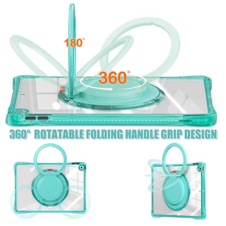 For iPad 10.2 2021 / 2020 / 2019 Rotation Ring Handle TPU Hybrid Clear PC Tablet Case