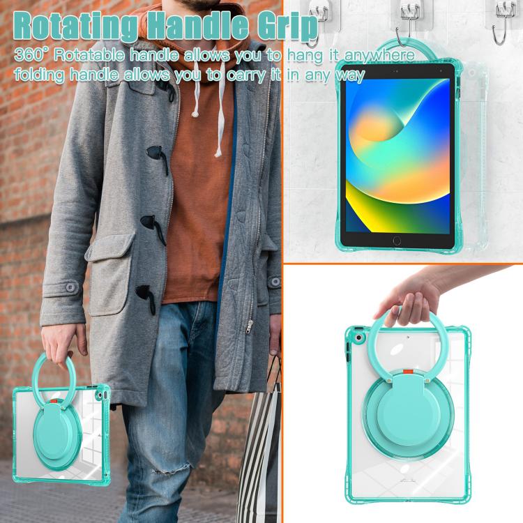 For iPad 10.2 2021 / 2020 / 2019 Rotation Ring Handle TPU Hybrid Clear PC Tablet Case