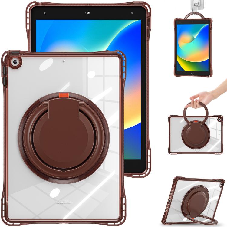 For iPad 10.2 2021 / 2020 / 2019 Rotation Ring Handle TPU Hybrid Clear PC Tablet Case