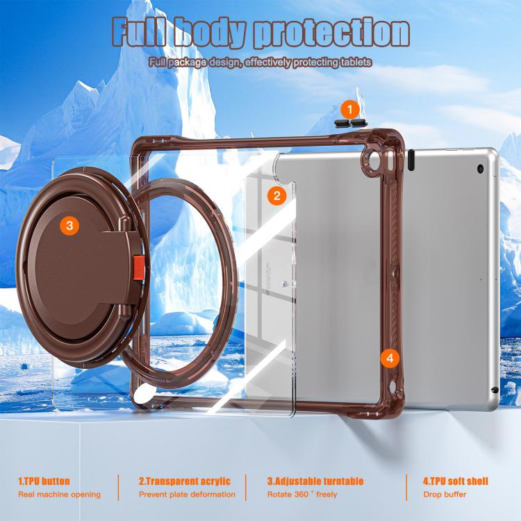 For iPad 10.2 2021 / 2020 / 2019 Rotation Ring Handle TPU Hybrid Clear PC Tablet Case