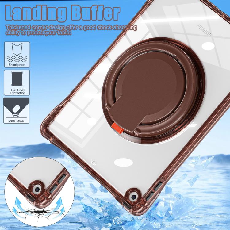 For iPad 10.2 2021 / 2020 / 2019 Rotation Ring Handle TPU Hybrid Clear PC Tablet Case