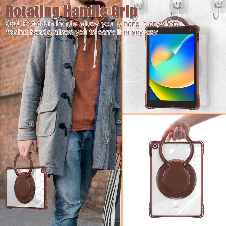 For iPad 10.2 2021 / 2020 / 2019 Rotation Ring Handle TPU Hybrid Clear PC Tablet Case