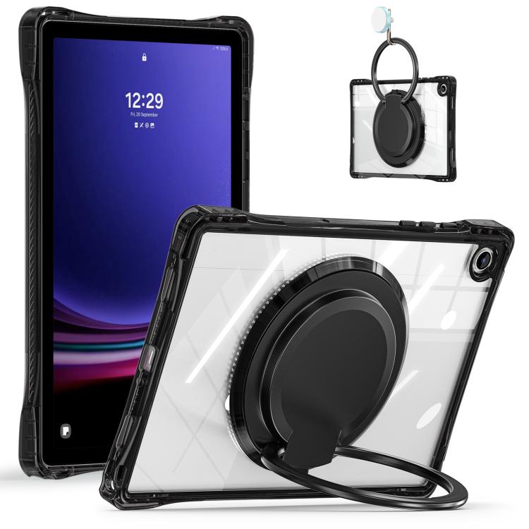 For Samsung Galaxy Tab A9+ Rotation Ring Handle TPU Hybrid Clear PC Tablet Case