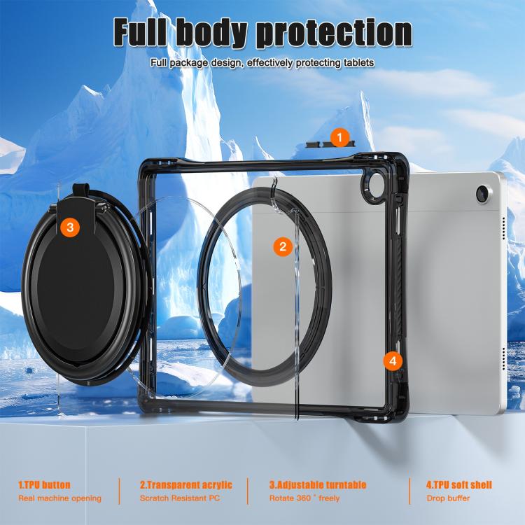 For Samsung Galaxy Tab A9+ Rotation Ring Handle TPU Hybrid Clear PC Tablet Case