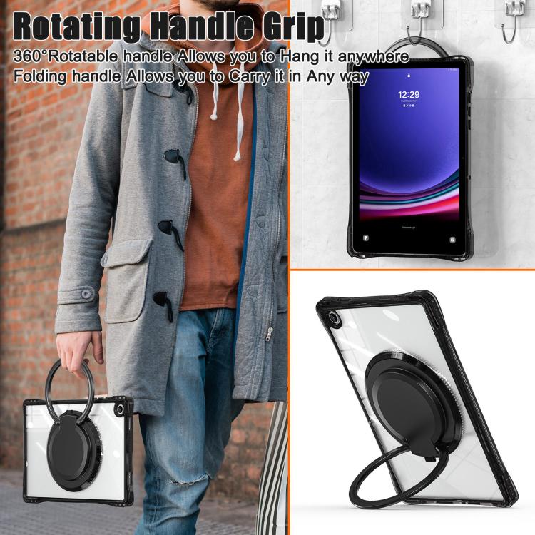 For Samsung Galaxy Tab A9+ Rotation Ring Handle TPU Hybrid Clear PC Tablet Case