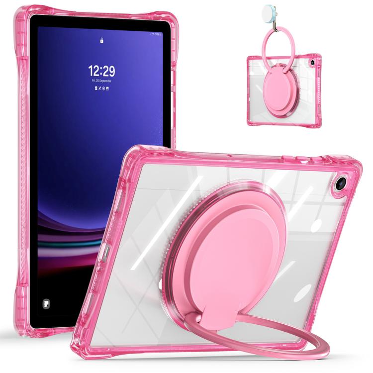 For Samsung Galaxy Tab A9+ Rotation Ring Handle TPU Hybrid Clear PC Tablet Case
