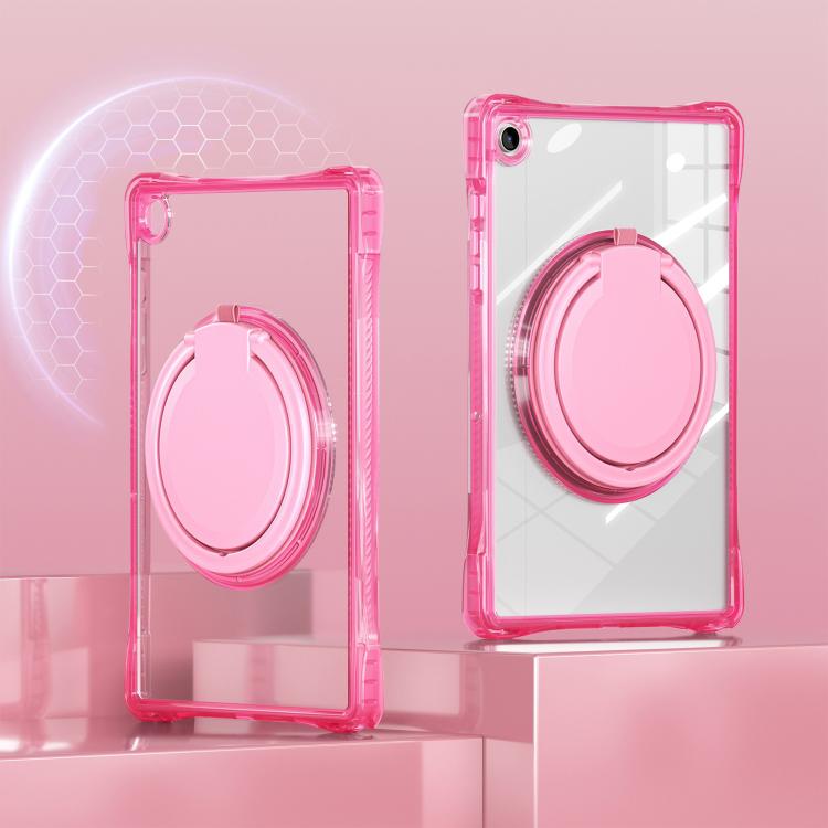 For Samsung Galaxy Tab A9+ Rotation Ring Handle TPU Hybrid Clear PC Tablet Case