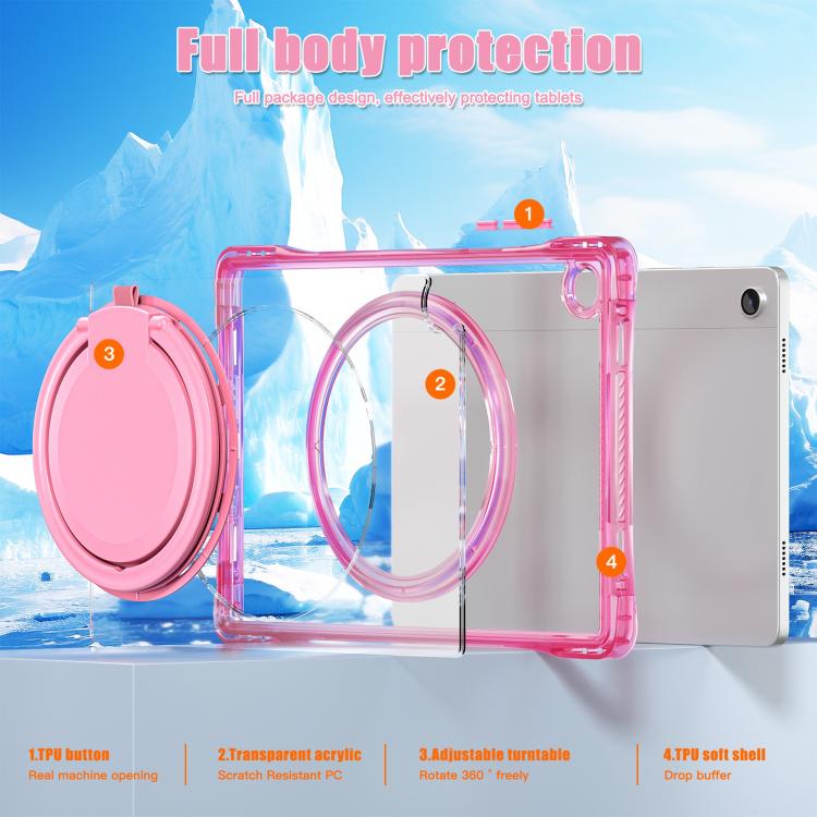 For Samsung Galaxy Tab A9+ Rotation Ring Handle TPU Hybrid Clear PC Tablet Case