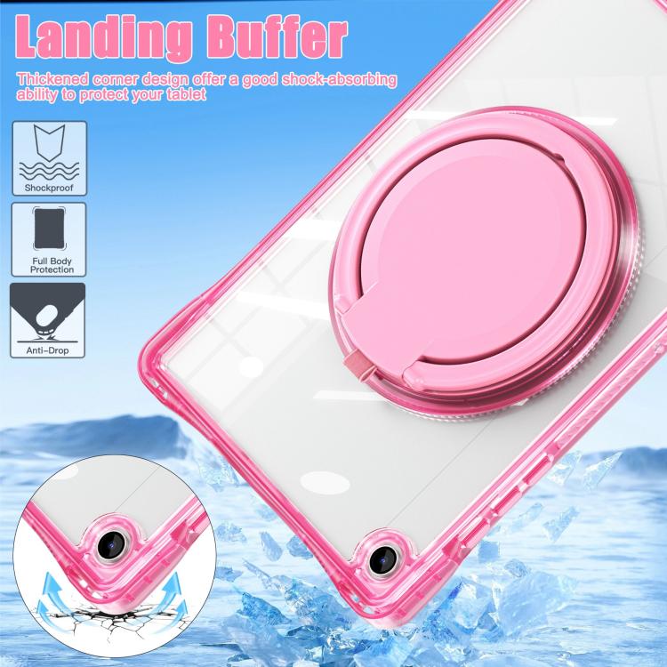 For Samsung Galaxy Tab A9+ Rotation Ring Handle TPU Hybrid Clear PC Tablet Case