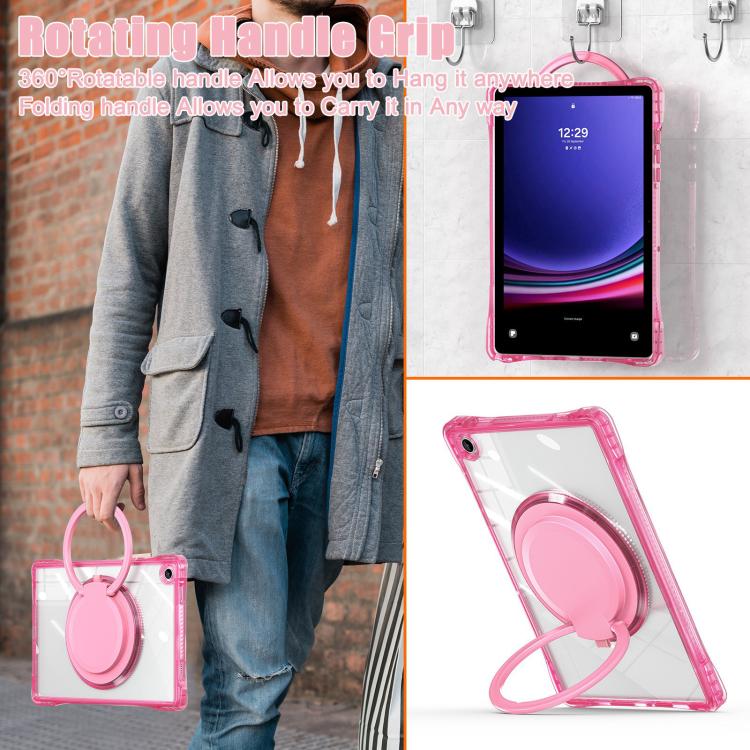 For Samsung Galaxy Tab A9+ Rotation Ring Handle TPU Hybrid Clear PC Tablet Case