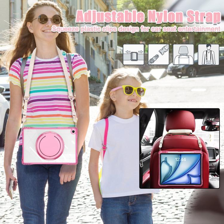 For Samsung Galaxy Tab A9+ Rotation Ring Handle TPU Hybrid Clear PC Tablet Case