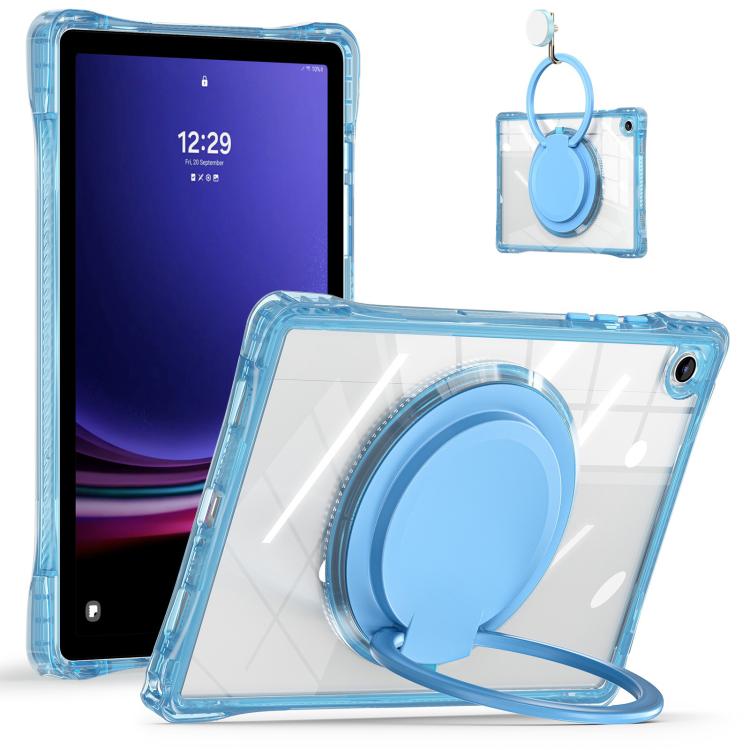 For Samsung Galaxy Tab A9+ Rotation Ring Handle TPU Hybrid Clear PC Tablet Case
