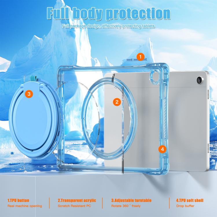 For Samsung Galaxy Tab A9+ Rotation Ring Handle TPU Hybrid Clear PC Tablet Case