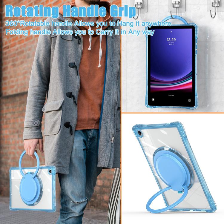 For Samsung Galaxy Tab A9+ Rotation Ring Handle TPU Hybrid Clear PC Tablet Case
