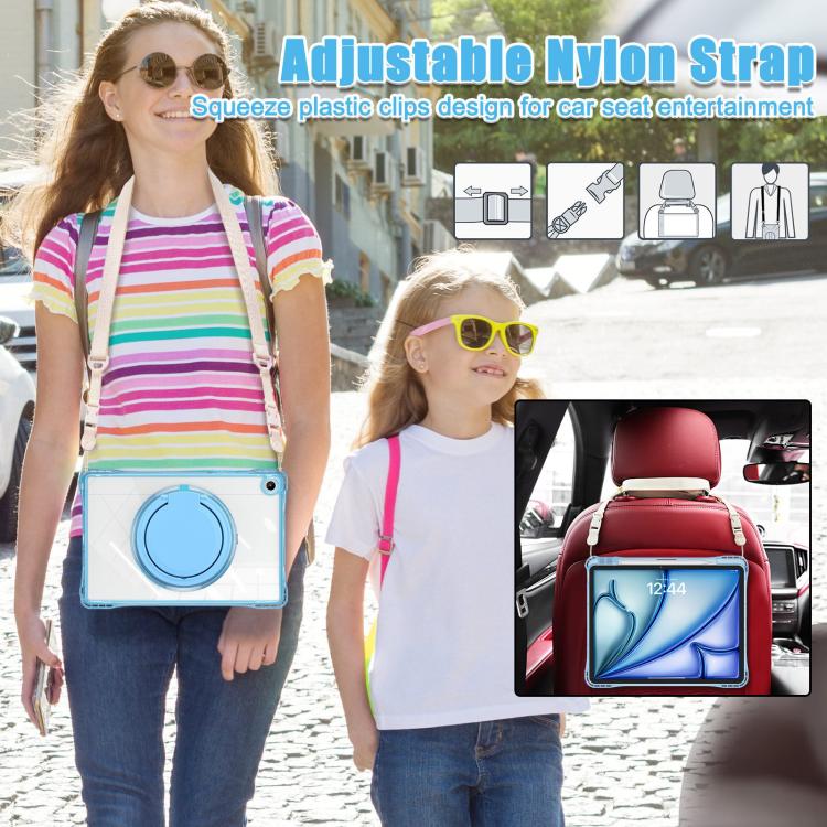 For Samsung Galaxy Tab A9+ Rotation Ring Handle TPU Hybrid Clear PC Tablet Case