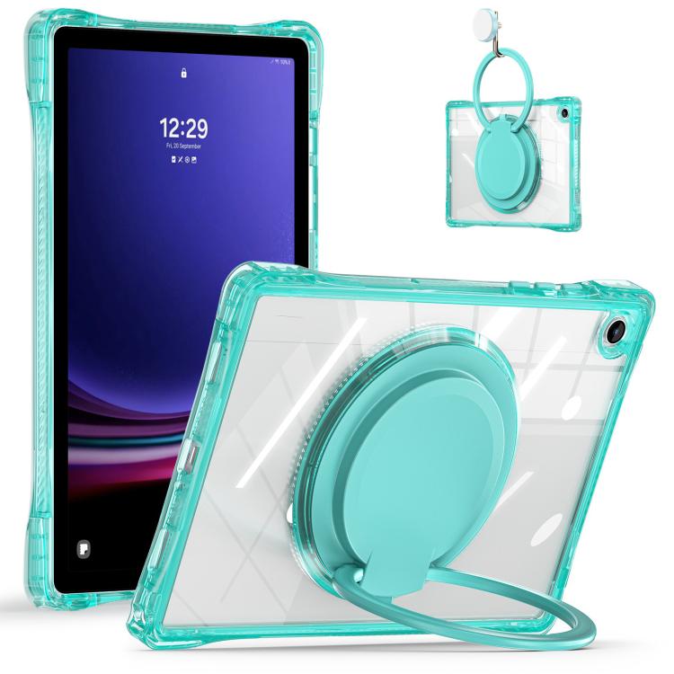 For Samsung Galaxy Tab A9+ Rotation Ring Handle TPU Hybrid Clear PC Tablet Case