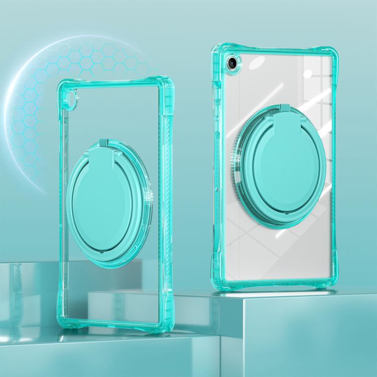 For Samsung Galaxy Tab A9+ Rotation Ring Handle TPU Hybrid Clear PC Tablet Case