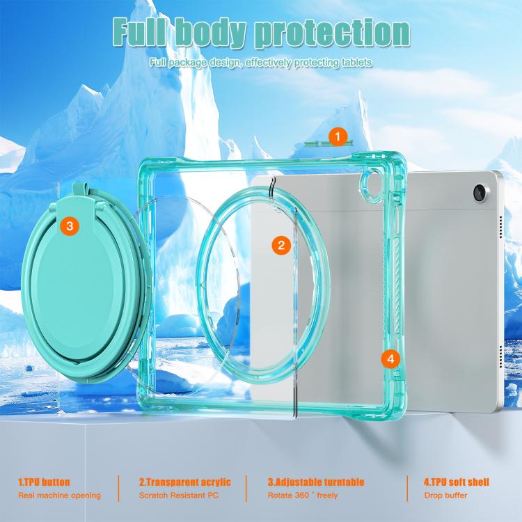 For Samsung Galaxy Tab A9+ Rotation Ring Handle TPU Hybrid Clear PC Tablet Case